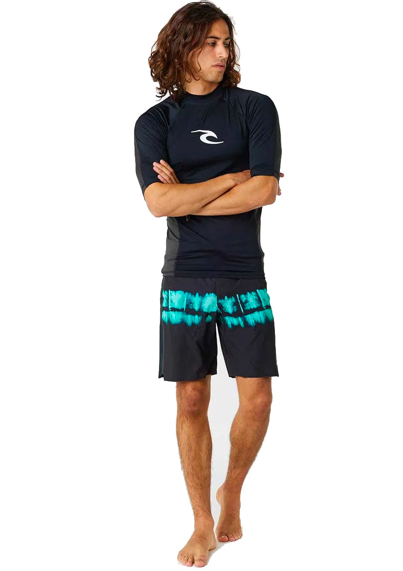 RIP CURL WAVES UV SHORT SLEEVE RASH VEST UPF50+ BLACK