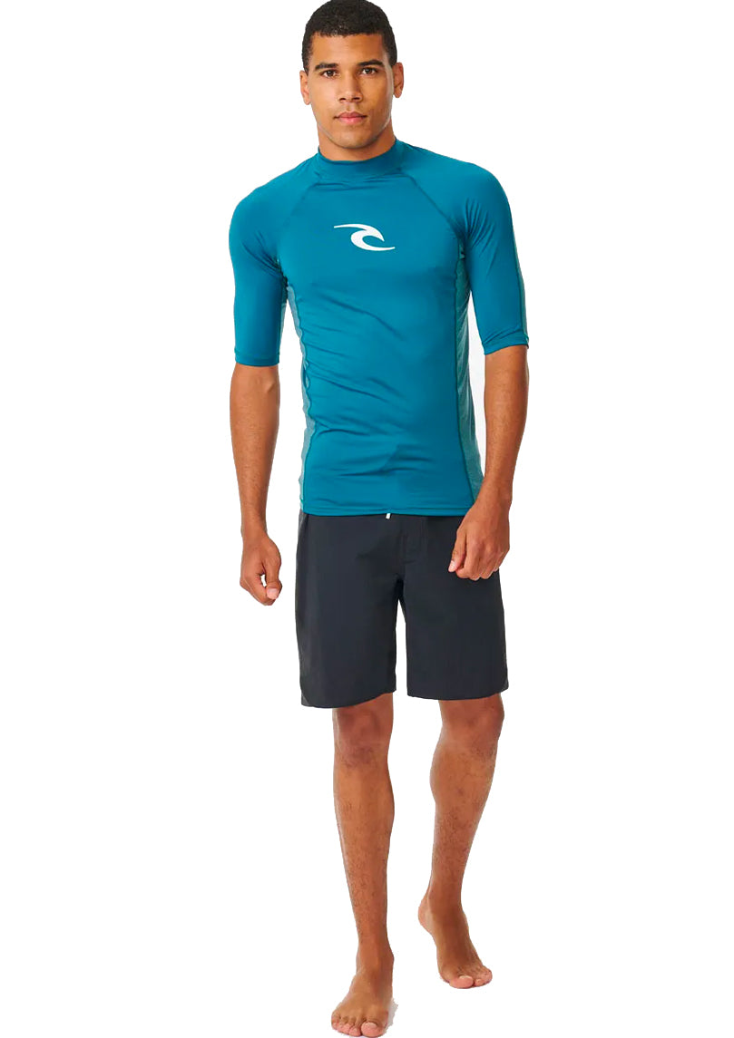 RIP CURL WAVES UV SHORT SLEEVE RASH VEST UPF50+ DEEP OCEAN