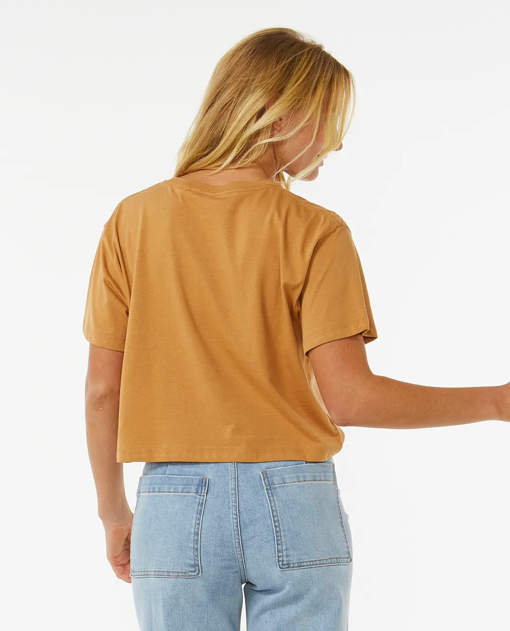  RIP CURL BLOCK PARTY CROP TEE LIGHT BROWN