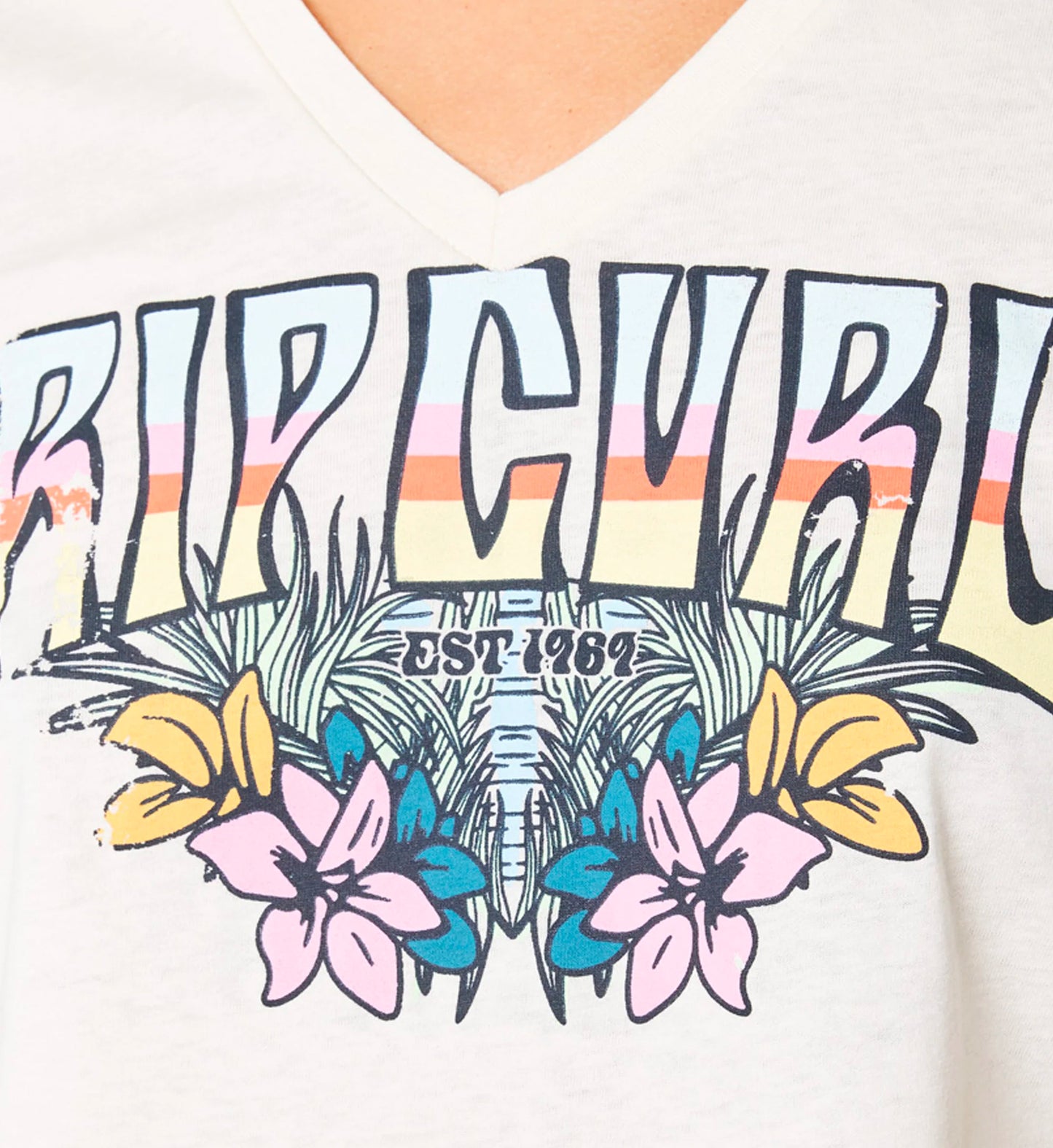  RIP CURL BLOCK PARTY V TEE DONNA OFF WHITE