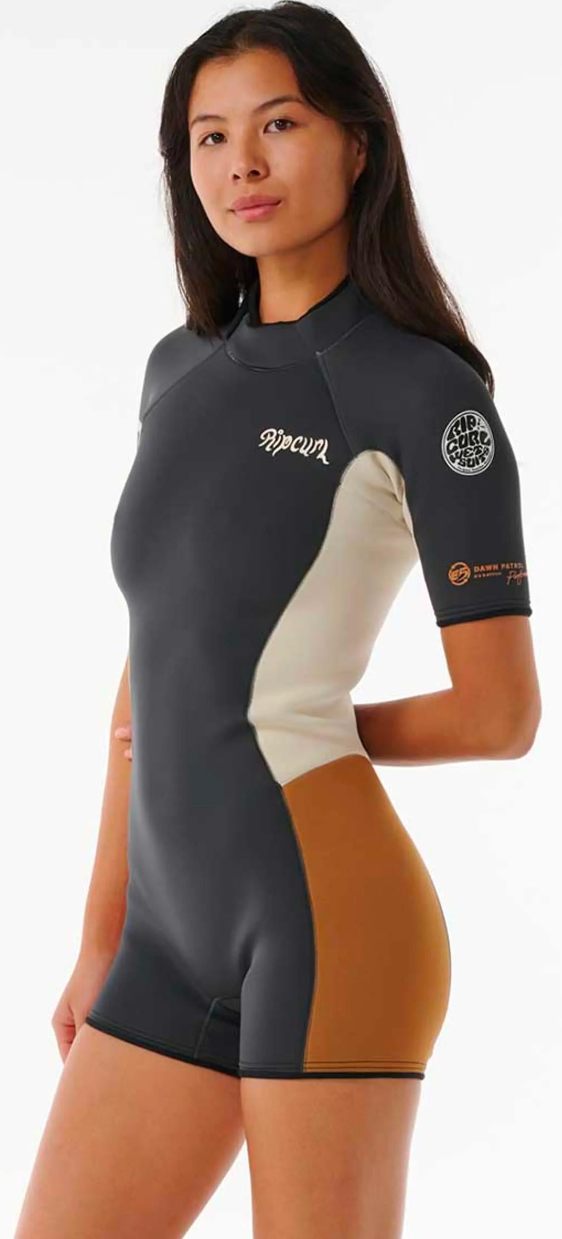  RIP CURL WOMEN DAWN PATROL 2/2 SHORT SLEEVE BACKZIP LIGHT BROWN