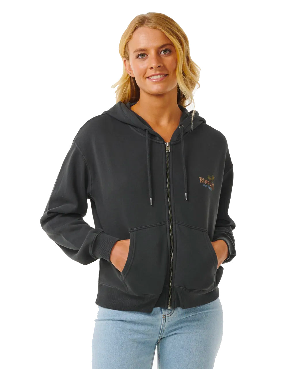  RIP CURL HIGH TIDE SCENIC RELAXED FULL ZIP FLEECE WASHED BLACK