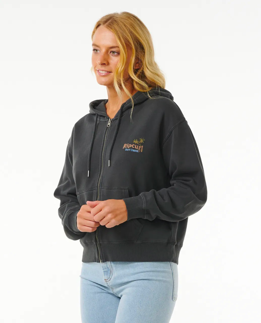  RIP CURL HIGH TIDE SCENIC RELAXED FULL ZIP FLEECE WASHED BLACK