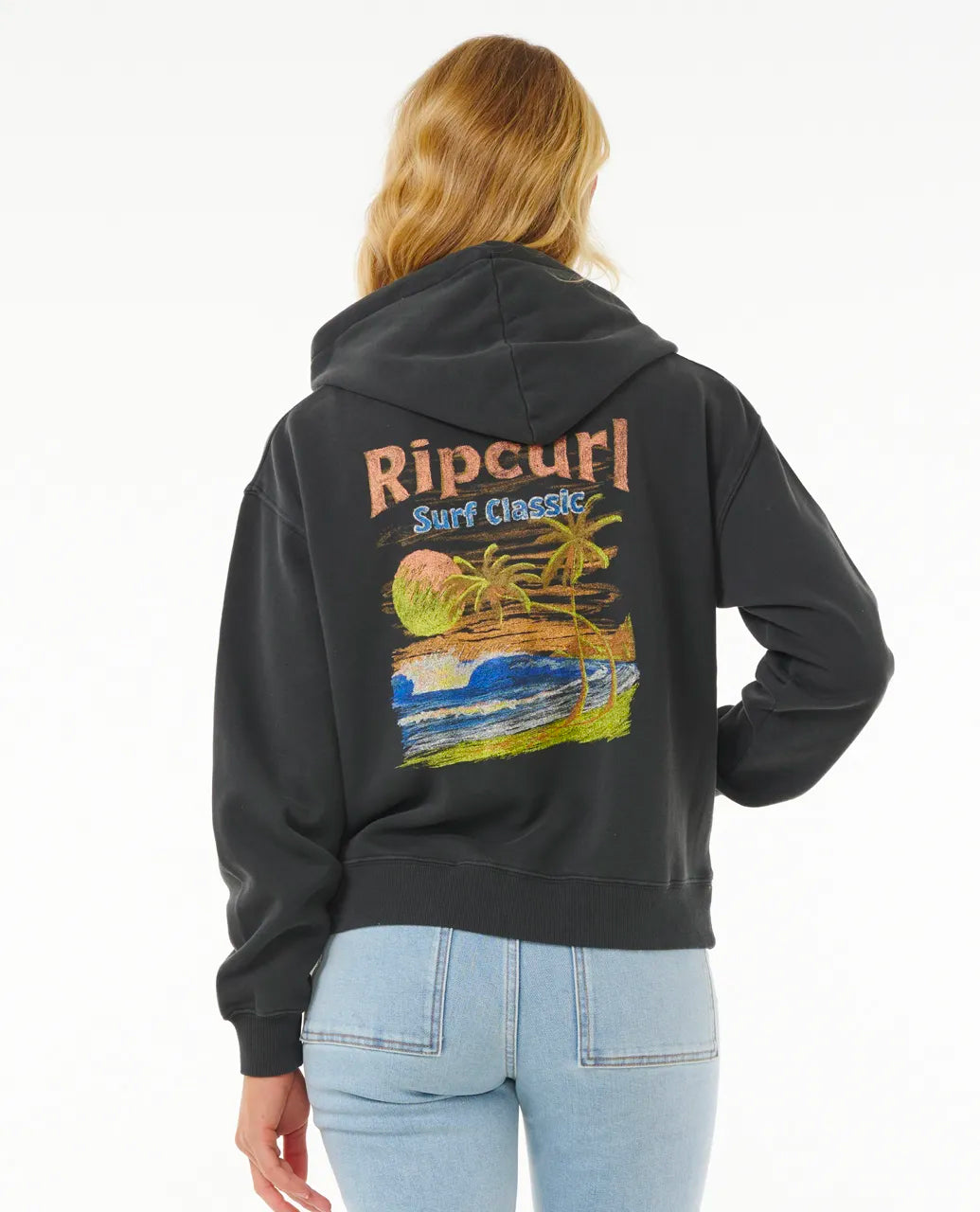 RIP CURL HIGH TIDE SCENIC RELAXED FULL ZIP FLEECE WASHED BLACK