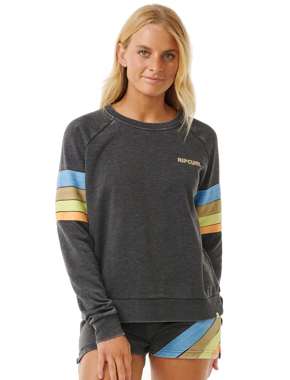  RIP CURL HIGH TIDE RAGLAN CREW WASHED BLACK