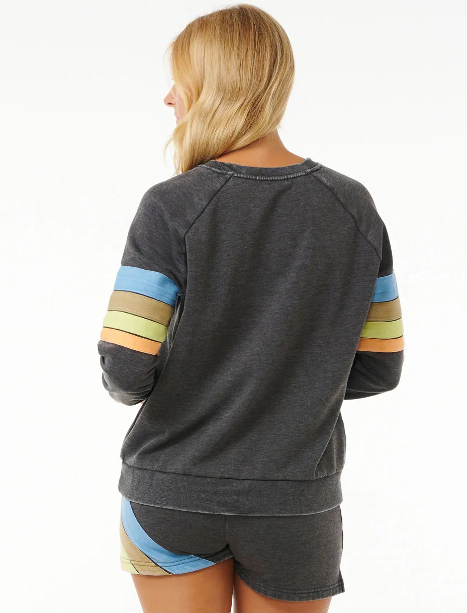  RIP CURL HIGH TIDE RAGLAN CREW WASHED BLACK