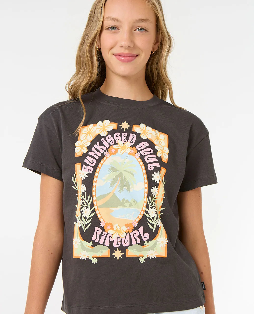 RIP CURL ISLAND BLISS ART TEE GIRL WASHED BLACK