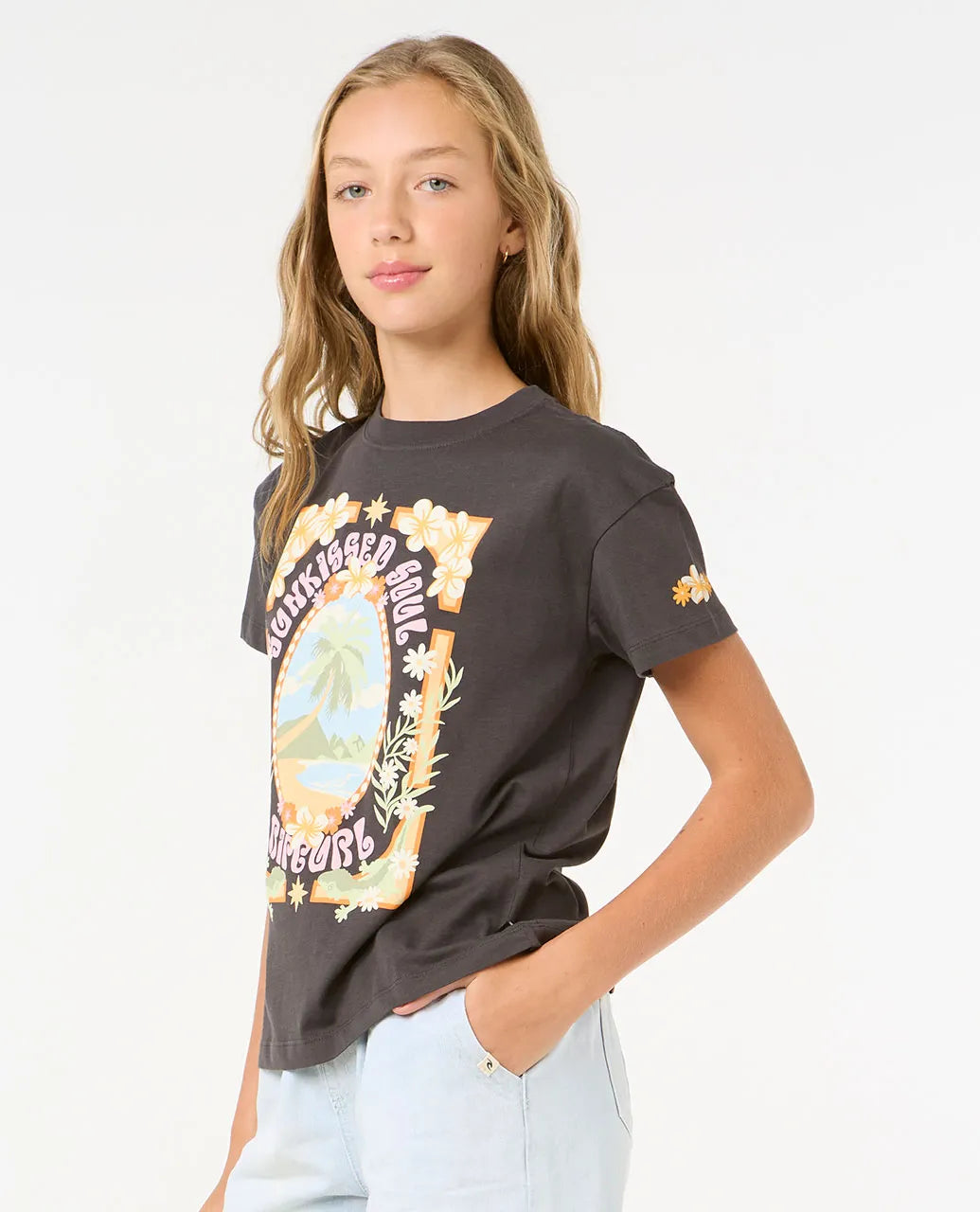  RIP CURL ISLAND BLISS ART TEE GIRL WASHED BLACK