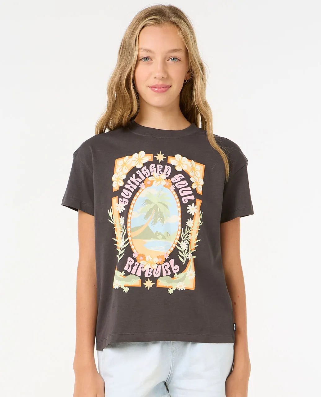  RIP CURL ISLAND BLISS ART TEE GIRL WASHED BLACK
