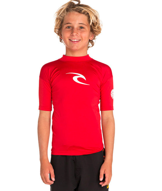  RIP CURL T-SHIRT BRAND WAVE UV SHORT SLEEVE UPF50+ RED