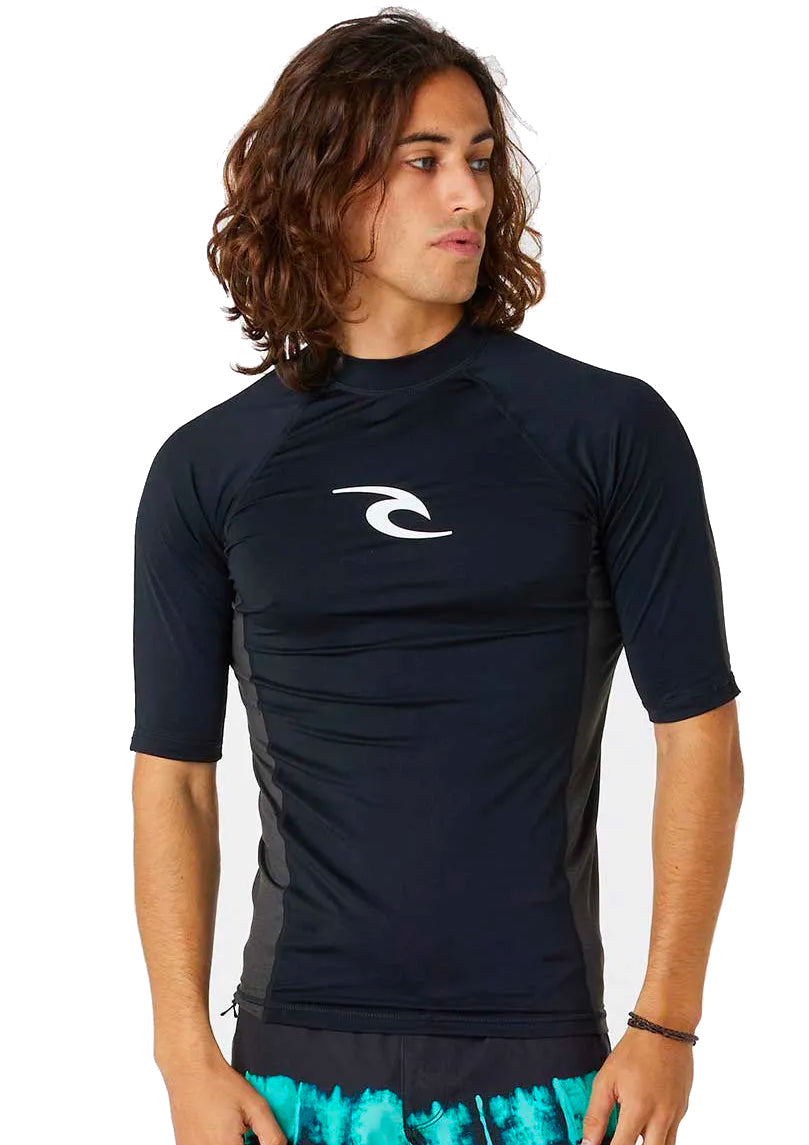  RIP CURL WAVES UV SHORT SLEEVE RASH VEST UPF50+ BLACK