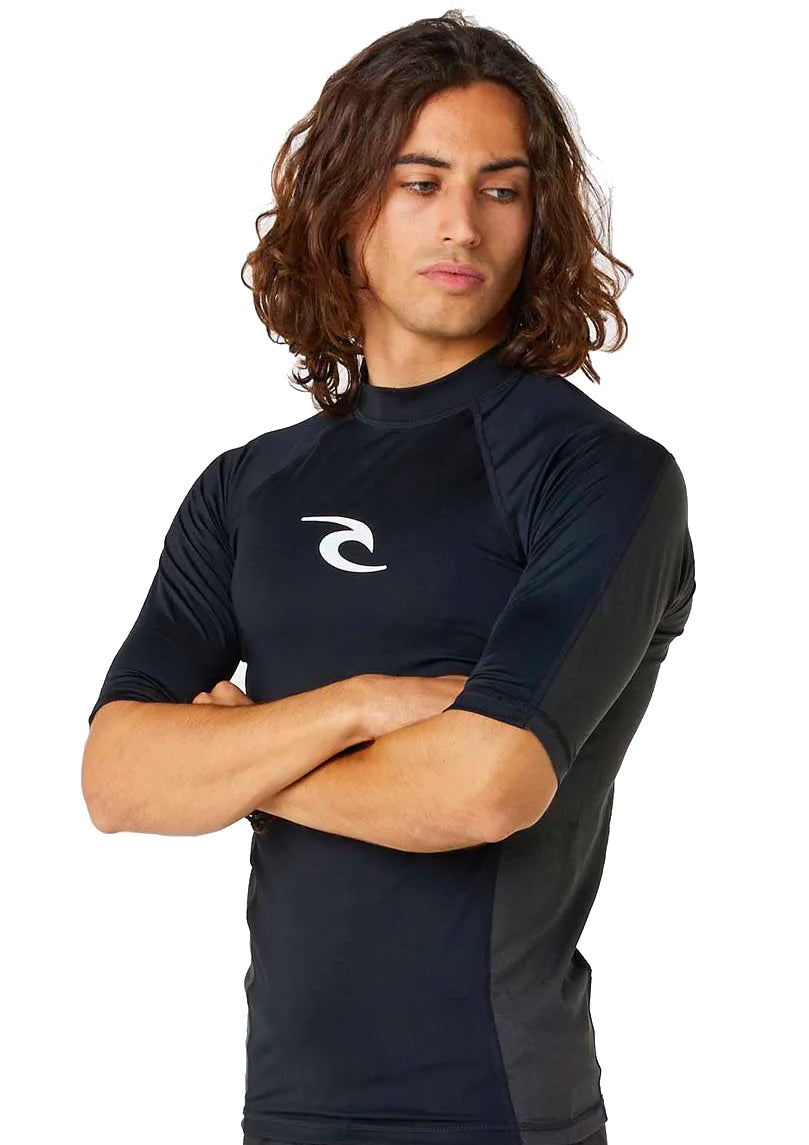  RIP CURL WAVES UV SHORT SLEEVE RASH VEST UPF50+ BLACK
