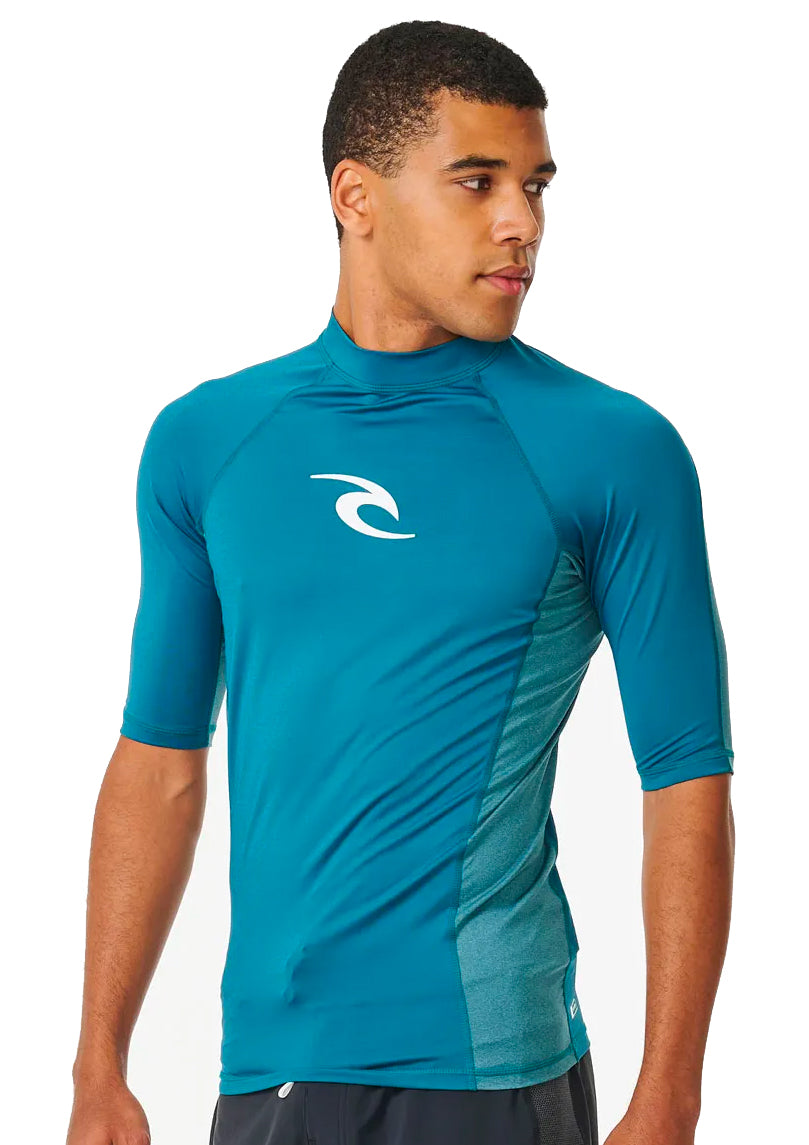  RIP CURL WAVES UV SHORT SLEEVE RASH VEST UPF50+ DEEP OCEAN