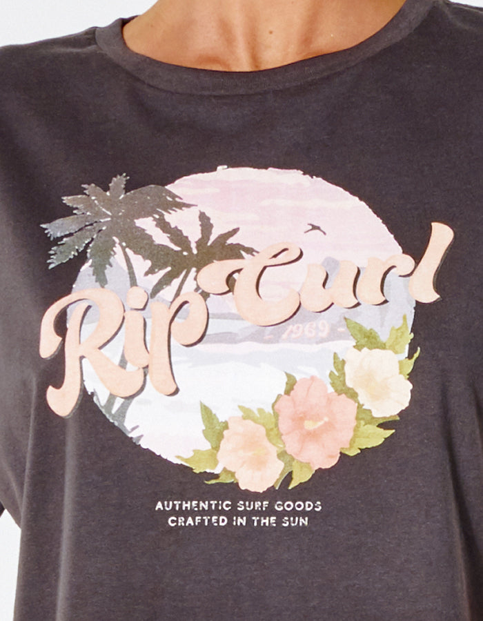  RIP CURL ON THE COAST CROP TEE WASHED BLACK
