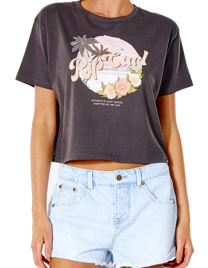  RIP CURL ON THE COAST CROP TEE WASHED BLACK
