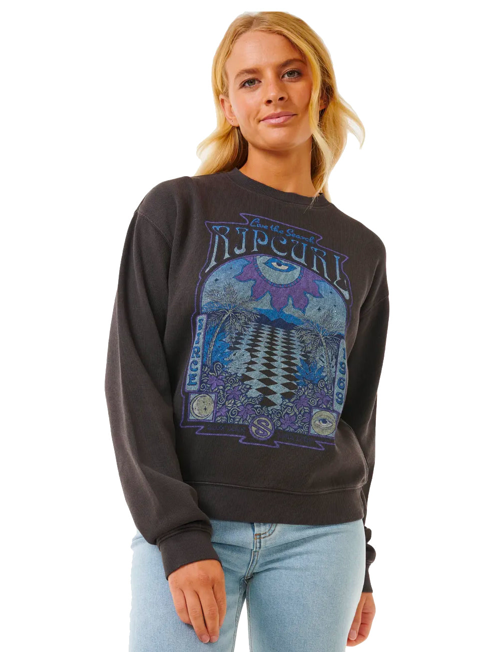  RIP CURL SLOW DOWN CREW FLEECE WASHED BLACK