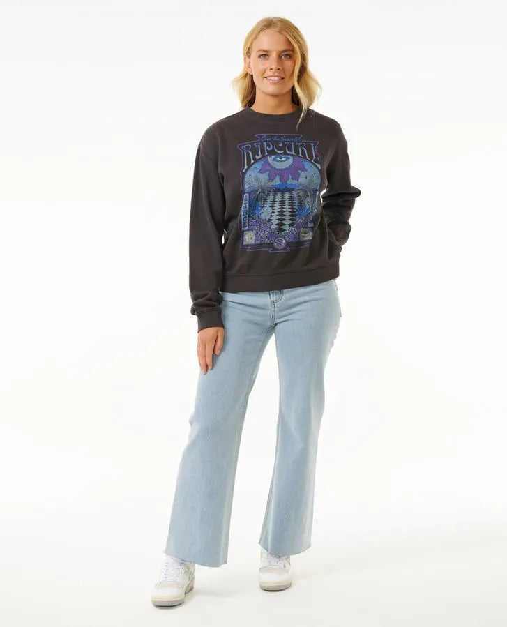  RIP CURL SLOW DOWN CREW FLEECE WASHED BLACK