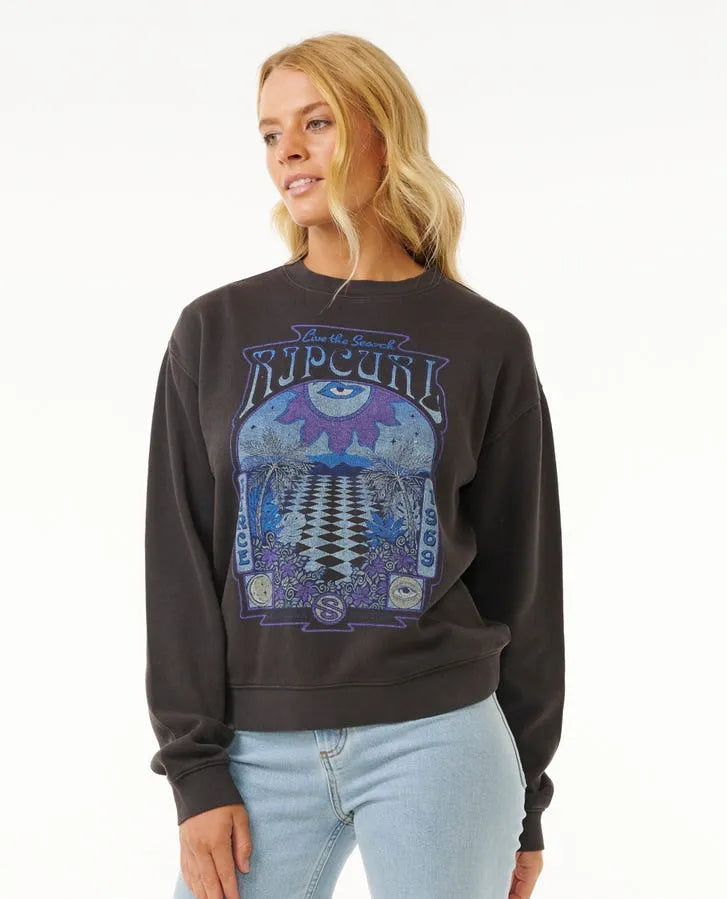  RIP CURL SLOW DOWN CREW FLEECE WASHED BLACK