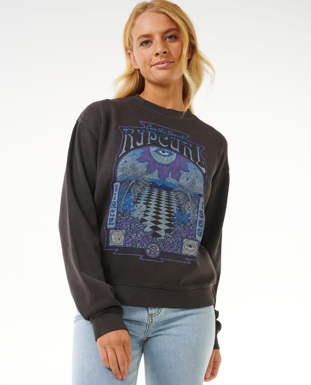  RIP CURL SLOW DOWN CREW FLEECE WASHED BLACK