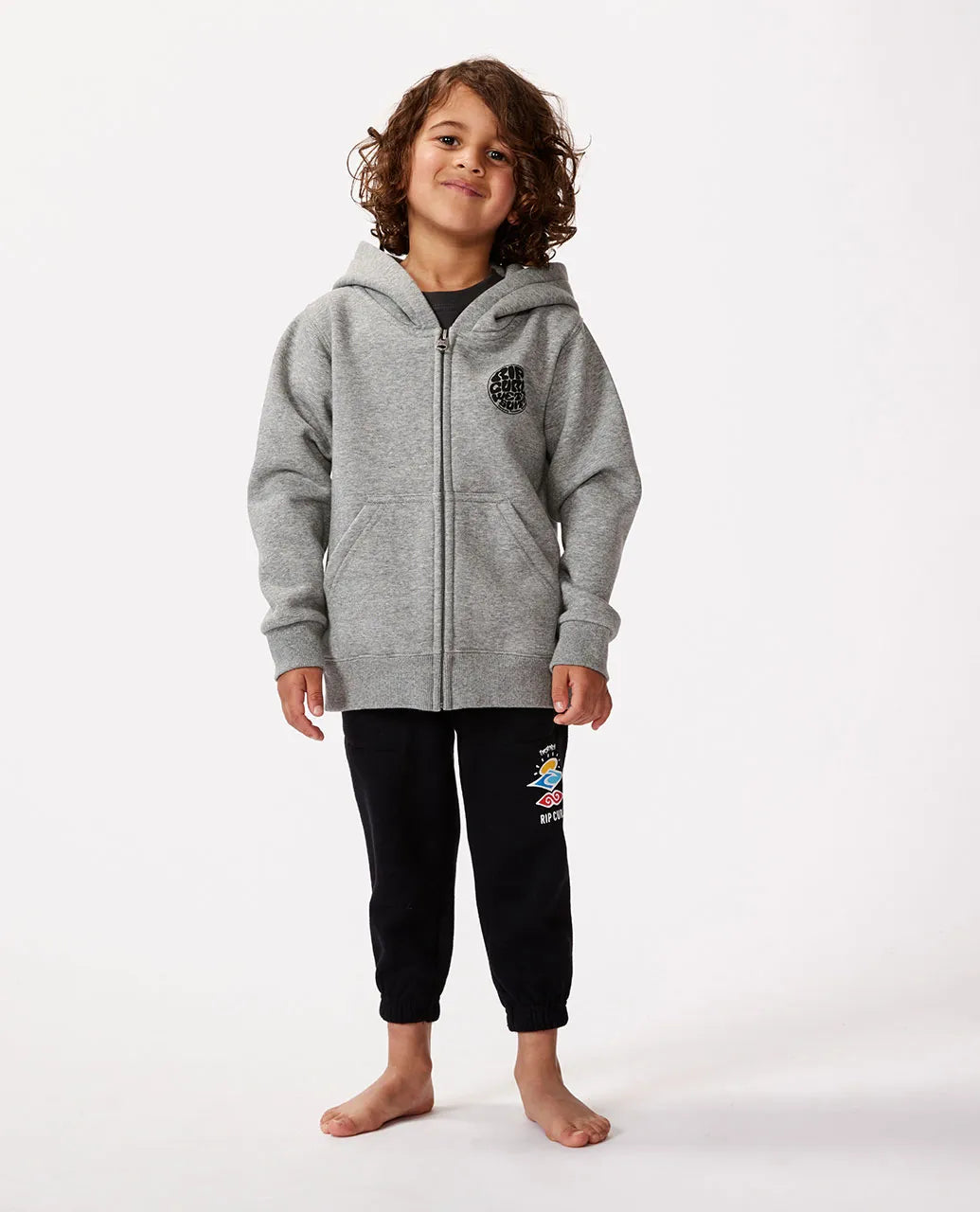  RIP CURL WETSUIT ICON ZIP HOOD FLEECE BOY GREY