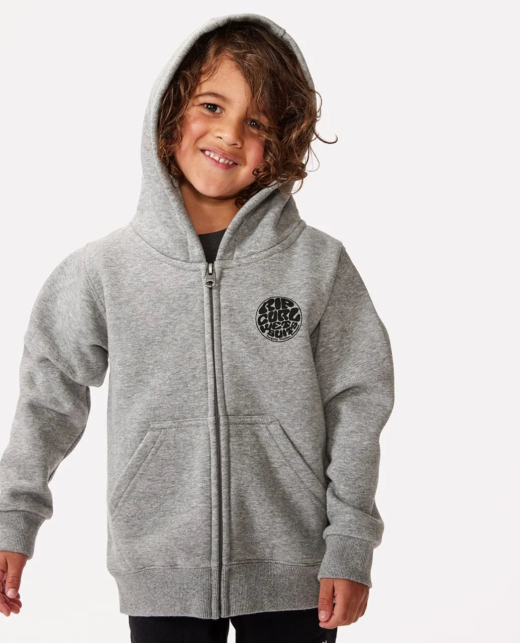  RIP CURL WETSUIT ICON ZIP HOOD FLEECE BOY GREY